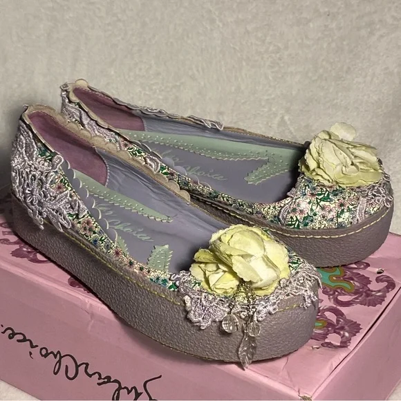 NWOT Irregular Choice platform ballet flats,lilac/mint floral,lace,flower, 7.5 - Picture 3 of 16
